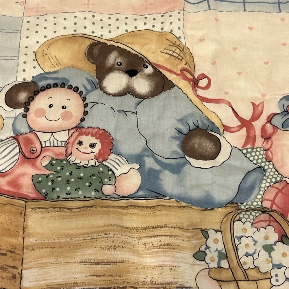 Vintage Country Bear Friends Baby Nursery Quilt Blanket 27x36 Cottagecore